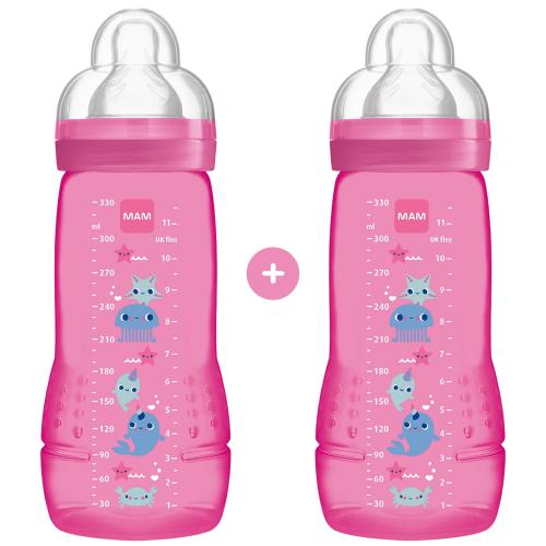Mam Promo Easy Active Baby Bottle Fairy Tale Μπιμπερό Πολυπροπυλενίου με Θηλή Σιλικόνης  4m+, 2x330ml, Κωδ 365S - Φούξια